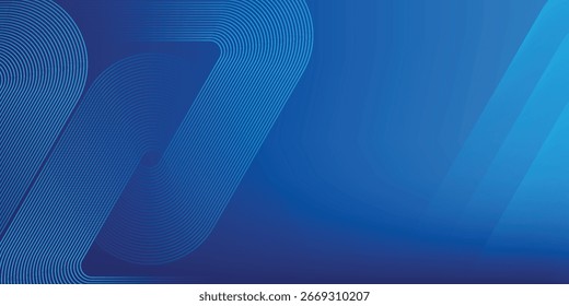 Modern abstract blue background with glowing geometric lines. Blue gradient rounded triangle shape design. Futuristic technology concept. 
