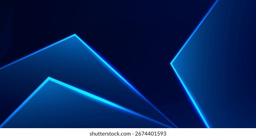 Fondo azul abstracto moderno con líneas geométricas brillantes y efectos de luz futuristas.
