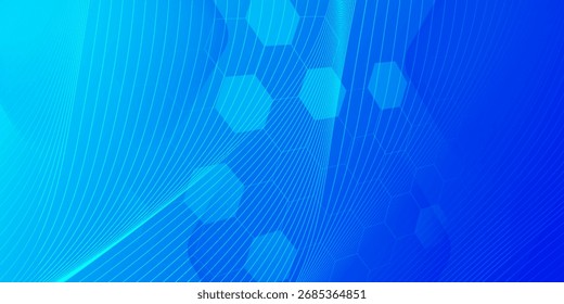 Fondo azul abstracto moderno con líneas geométricas brillantes. Diseño de forma hexagonal degradado azul. 