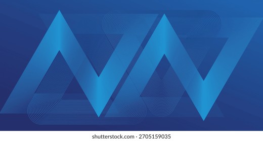 Modern abstract blue background with glowing geometric lines. Blue gradient rounded triangle shape design. Futuristic technology concept. 