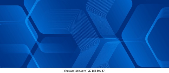 Modern abstract blue background with glowing geometric lines. Blue gradient hexagon shape design. Futuristic technology concept.