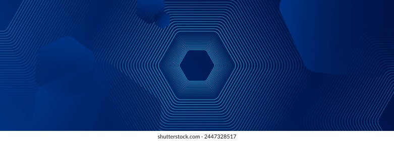 Modern abstract blue background with shining geometric lines. Blue gradient hexagon shape design. Futuristic technology concept. for banners, brochures, science, websites, companies, posters, covers