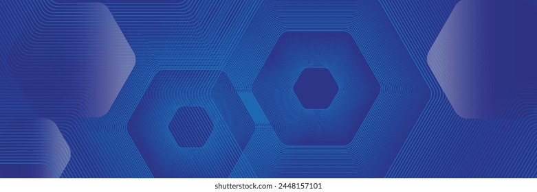 Modern abstract blue background with shining geometric lines. Blue gradient hexagon shape design. Futuristic technology concept. for banners, brochures, science, websites, companies, posters, covers