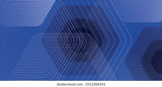 Fondo azul abstracto moderno con líneas geométricas brillantes. Diseño de forma hexagonal degradado azul