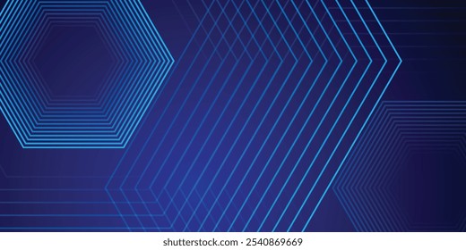 Fondo azul abstracto moderno con líneas geométricas brillantes. Diseño de forma hexagonal degradado azul. Concepto de tecnología futurista. vector