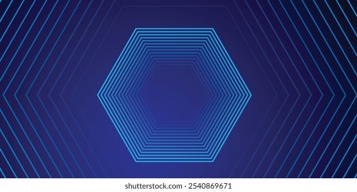 Fondo azul abstracto moderno con líneas geométricas brillantes. Diseño de forma hexagonal degradado azul. Concepto de tecnología futurista