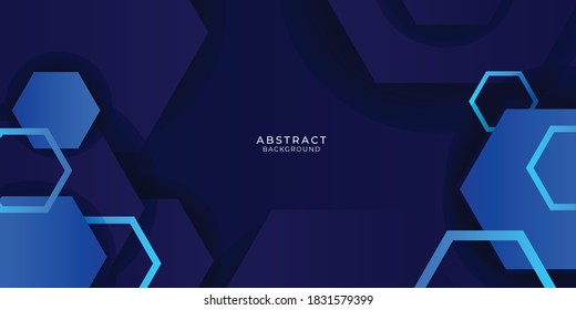 Vector de fondo azul abstracto moderno. Elegante diseño de forma de polígono con brillante línea azul claro. Fondo de presentación futurista con lista de luz sobre fondo oscuro texturado