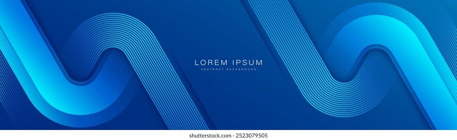 Modern abstract blue background. Vibrant geometric shapes with glowing lines. Horizontal banner template design with space for your text. Vector illustration