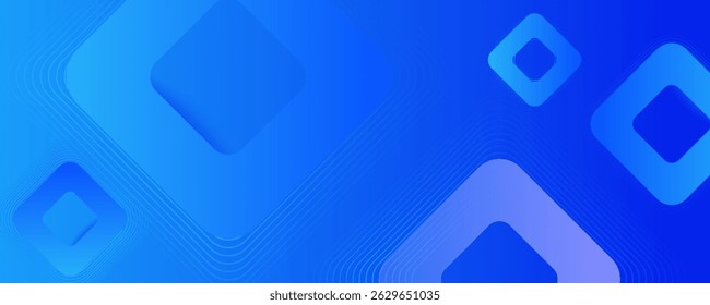 Moderner abstrakter blauer Hintergrund. Vibrierende quadratische Farbverlauf-Formen. Minimalistisches geometrisches Design Einfache Elemente. Futuristische Grafik. Anzug für Kopfzeile, Umschlag, Tapete, Präsentation, Banner, Business