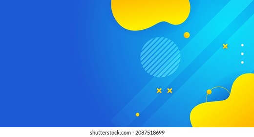 Modern abstract blue background with yellow element Memphis shapes. Vector abstract graphic design banner pattern background template.