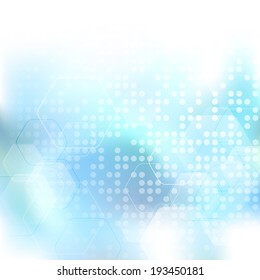 Modern abstract blue bright halftone dotted hexagon background. Vector illustration