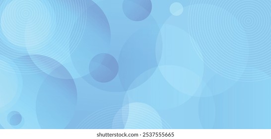 Modern abstract blue circle background. Geometric shapes graphic design. Transparent shapes. Minimalist circular elements. Vector illustration