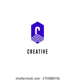 Modern abstract blue emblem C logotype design concept.