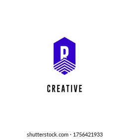 Modern abstract blue emblem R logotype design concept.