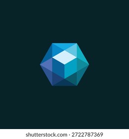 Moderne abstrakte blaue geometrische Form mit facettenreichen Oberflächen, perfekt für Technologie, Daten oder zukunftsorientierte Branding-Designs und digitale grafische Elemente