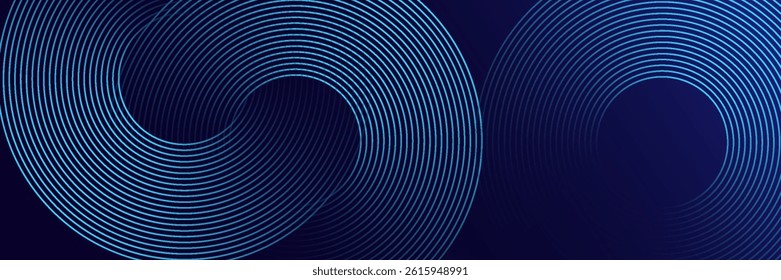 modern Abstract blue glowing geometric lines on dark blue background. Modern shiny blue circle lines pattern. Futuristic technology concept. Suit for cover, poster, banner, brochure, header, website