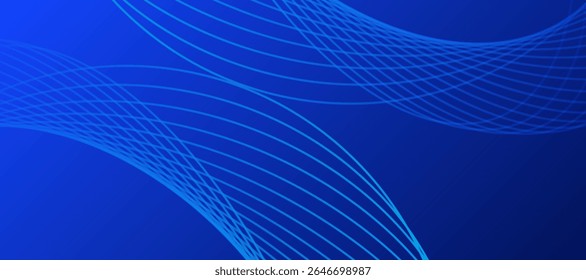 Modern abstract blue gradient background with shiny blue wave lines pattern. Futuristic wave stripes texture design. Minimal wavy lines