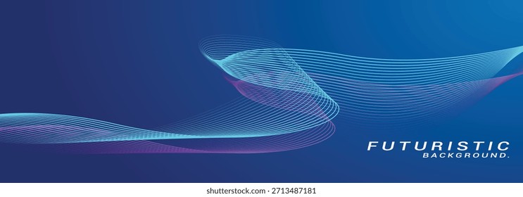 Fondo de Anuncio de líneas de onda fluyendo degradado azul abstracto moderno. Elementos de diseño de líneas móviles brillantes. Ondas brillantes. Concepto de tecnología futurista. Ilustración vectorial