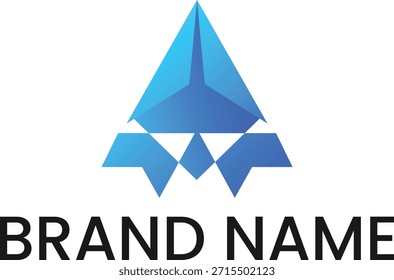 Logotipo azul Abstractas moderno del triángulo del gradiente para el inicio de la tecnología y el crecimiento del ápice, símbolo simétrico de la pirámide poligonal que representa la innovación digital y el éxito