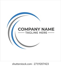 Plantilla de diseño de logotipo swoosh circular azul y gris abstracto moderno para soluciones comerciales