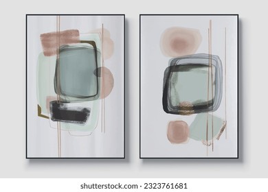 Modern abstract blue and pink watercolor color block composition vector art pattern
