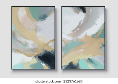 Modern abstract blue and pink watercolor color block composition vector art pattern