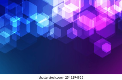 Fondo azul y púrpura abstracto moderno con hexágonos brillantes. Diseño de forma hexagonal. para folleto, ciencia, Sitio web, Anuncio, volante, presentación, cubierta