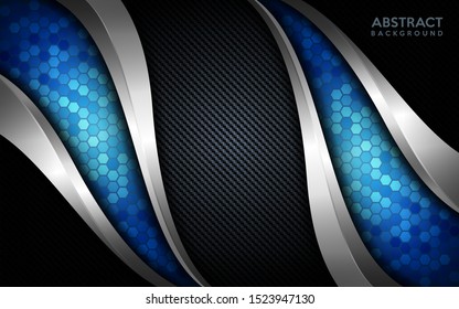 Modern abstract blue tech with silver line and dark carbon background. Luxury background design