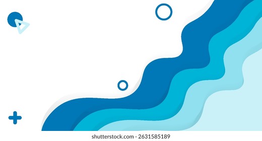 Fondo azul abstracto moderno de la onda con las curvas estratificadas y las Formas geométricas. Ideal para presentaciones de negocios, Sitios web, Anuncios y diseños de marketing digital.