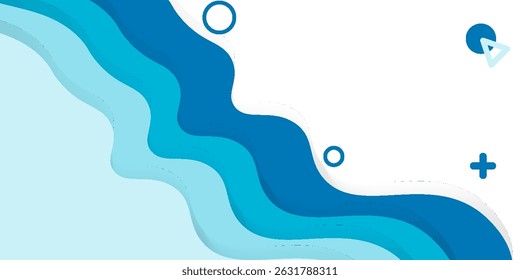 Modern abstract blue wave background with layered curves and geometric shapes. modern creative trendy design