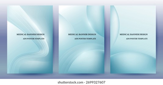 Fundo moderno abstrato das linhas onduladas azuis, Design de banner médico, Ads Poster Template Vetor Set