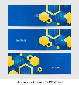 Modern abstract blue yellow orange banner background design. Abstract geometric background with lines, dots and circle. Vector illustration