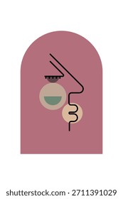 Modern Abstract Boho Face Illustration. Minimalist Geometric Boho Face Wall Art Decor