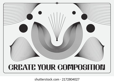 Modern Abstract Boho Linear Vector Shapes Composition universal geometric graphic design elements in simple lineal style with editable strokes.