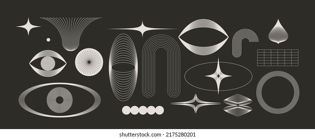 Modern Abstract Boho Linear Vector Shapes Set universal geometric graphic design elements in simple lineal style with editable strokes.