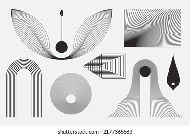 Modern Abstract Boho Linear Vector Shapes Set universal geometric graphic design elements in simple lineal style with editable strokes.