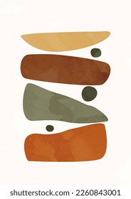 Modern abstract boho poster.  Earth tones organic shapes. Contemporary design for poster, banner,greeting card, flyer, social media post, story. Minimalist mid century style vector Illustration. 