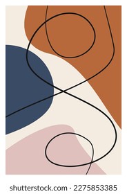 Modern abstract boho poster.  Earth tones organic shapes. Contemporary design for poster, banner,greeting card, flyer, social media post, story. Minimalist mid century style vector Illustration. 