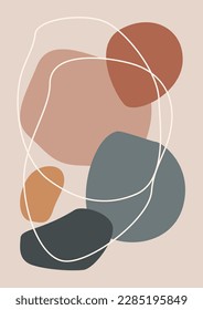 Afiche de boho abstracto moderno.  Formas orgánicas de tonos de tierra. Diseño contemporáneo para afiche, pancarta, tarjeta de saludo, volante, publicación en medios sociales, historia. Vector de estilo minimalista de mediados de siglo Ilustración. 