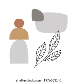 Modern abstract boho shapes and florals. Set of vector minimalistic hand drawn icons in bohemian style. For social media, for branding and business identity. Simple illustrations, isolated objects.