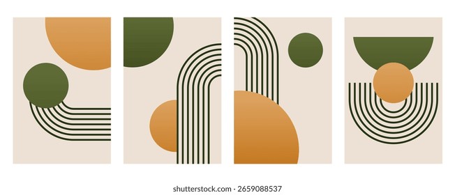 Formas de boho abstratas modernas para decoração de paredes. Arte de parede geométrica minimalista de Boho