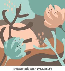 diseño moderno de impresión de arte botánico abstracto con formas onduladas y elementos florales