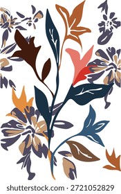Arte botânica abstrata moderna. Formas florais estilizadas em tons de ferrugem e marinha. Ilustração de folha orgânica criativa para decoração de parede boho, têxteis e estampas de moda