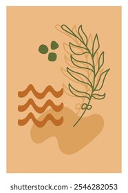 Modern abstract botanical art vector earth tone color. Foliage line art drawing with abstract shape. Abstract Plant Art design for print cover wallpaper Minimal and natural wall art. illustration eps