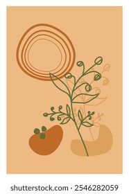 Moderno abstrato arte botânica vetor terra tom cor. Desenho de arte em linha de folhagem com forma abstrata. Abstrato Projeto de arte vegetal para a capa de impressão papel de parede Mínimo e natural arte da parede.