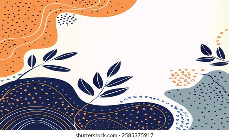 Modern Abstract Botanical Artwork with Organic Flow and Geometric Patterns