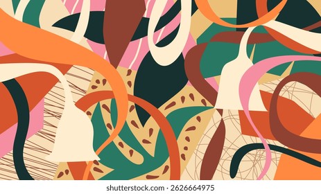 Modern abstract botanical seamless pattern for fabric and wallpaper. Colorful floral summer background. Leaves shapes. Aesthetic Art Illustration vector