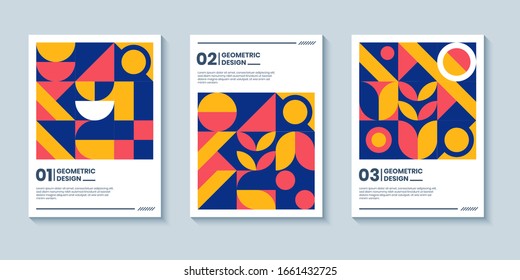 Modernas tapas abstractas de afiches brillantes, diseño minimalista de cubiertas geométricas. Fondo geométrico colorido
