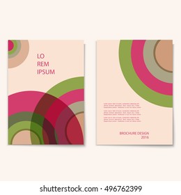 Modern abstract brochure cover template with circles pattern / Modern design creative concept cover for flyer,catalog, report, brochure. Pink,green,biege colors. Vector background