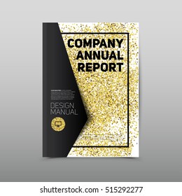 Modern abstract brochure, flyer design template, gold glitters background book with one folded paper, vector style illustration